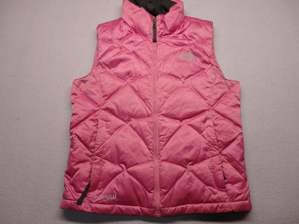 The North Face Vest Womens Small Pink 550 Down Quilted Puffer Full Zip Warm